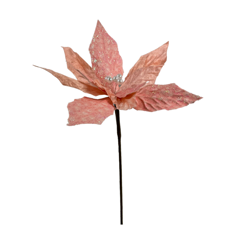 22" Velvet Glitter Poinsettia- Coral