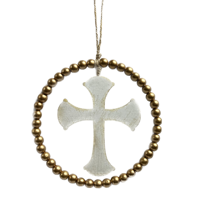 6" Spiritual Wooden Cross and Bead Ornament