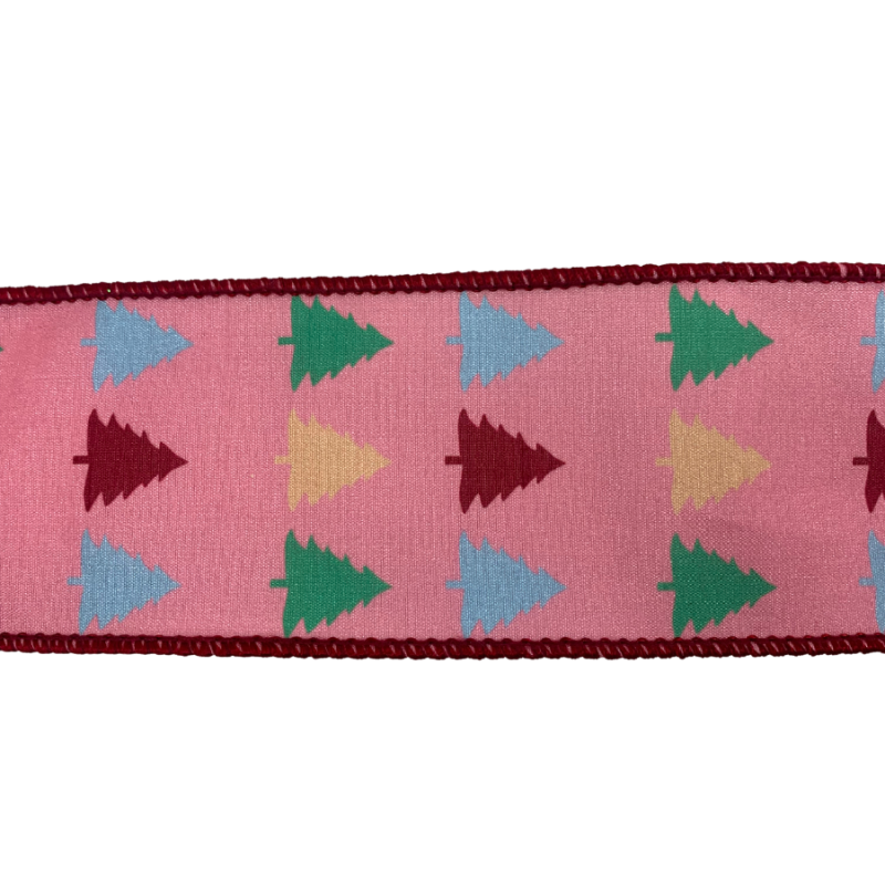 2.5" x 10yd Pink Faux Dupioni Multi Color Tree Ribbon