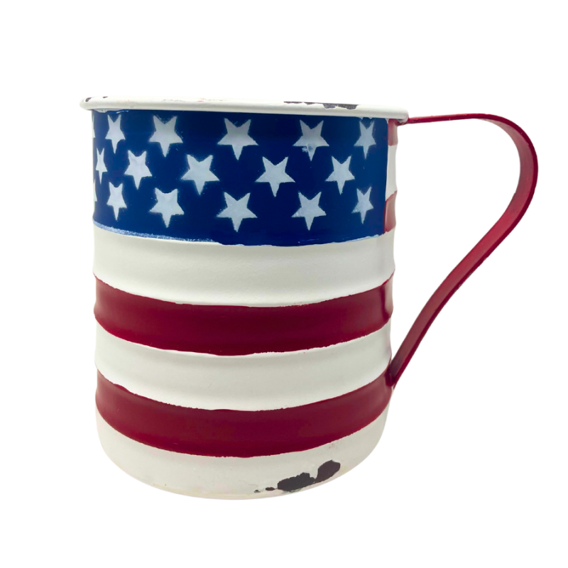 5.5" Metal Red, White, Blue Stars & Stripes Mug