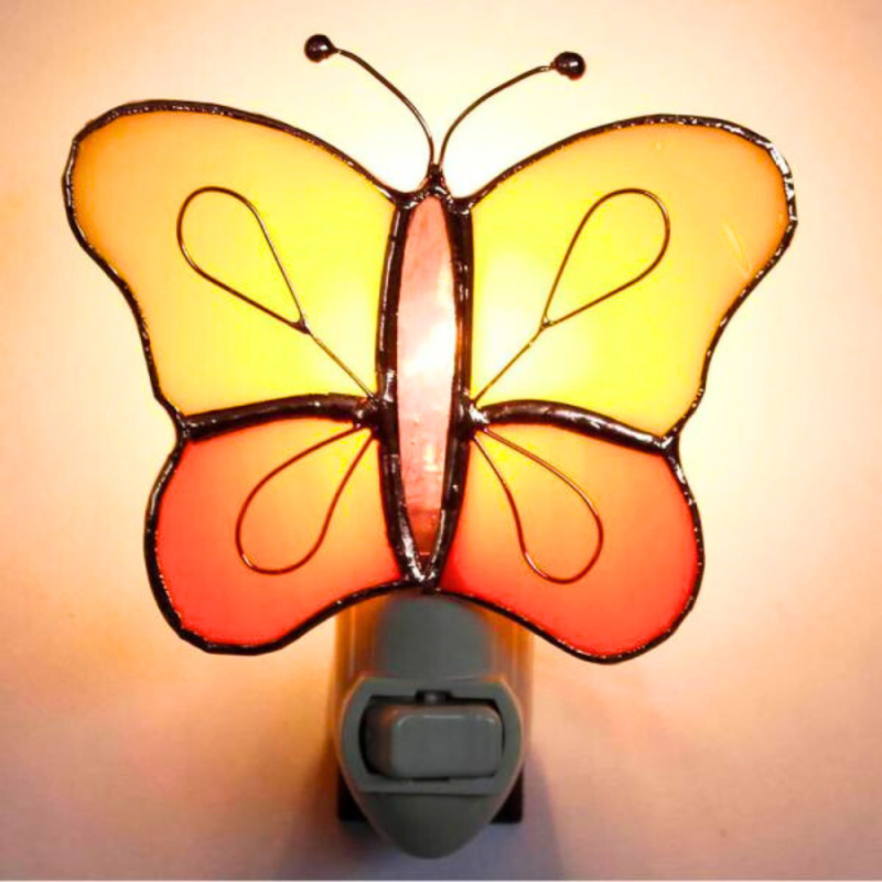 Stained Glass Yellow & Orange Butterfly Nightlight