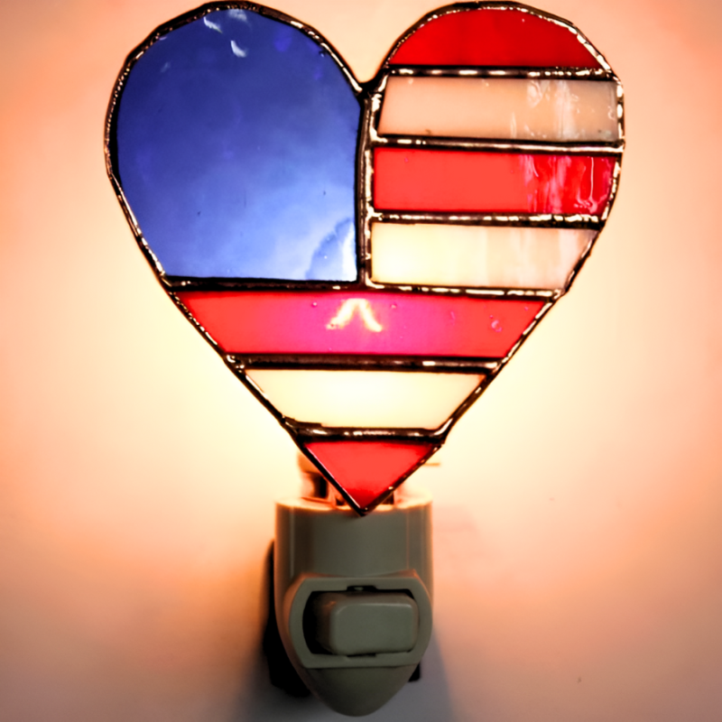 Stained Glass Patriotic Heart Nightlight