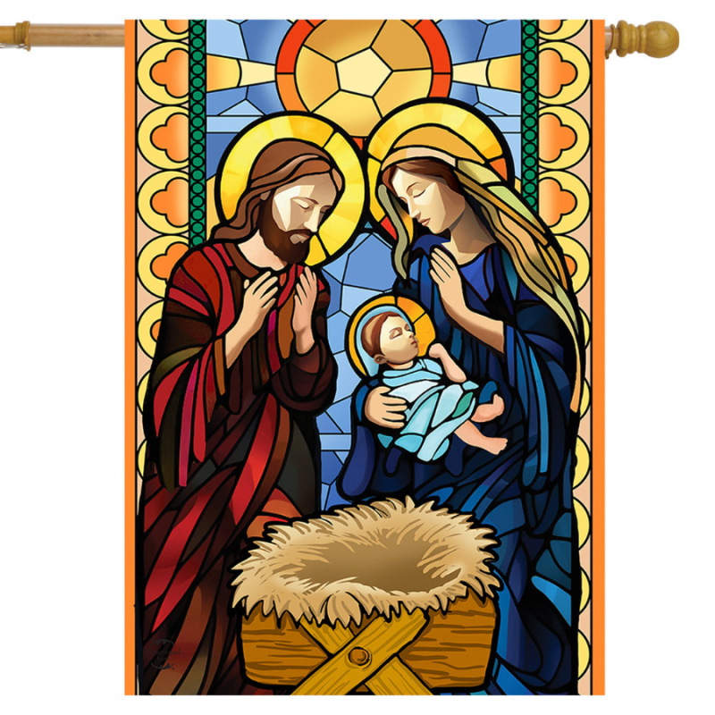 Stained Glass Nativity House Flag