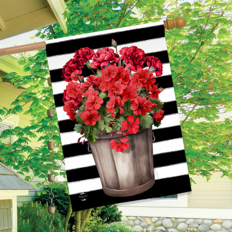 Striped Geraniums House Flag