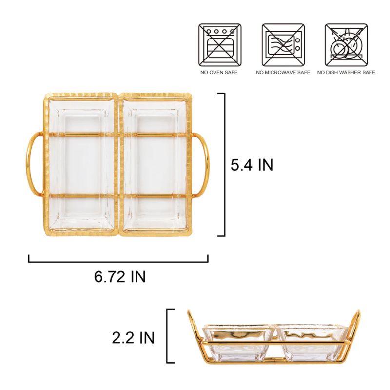 Gold Serving Tray w/ Glass Dishes