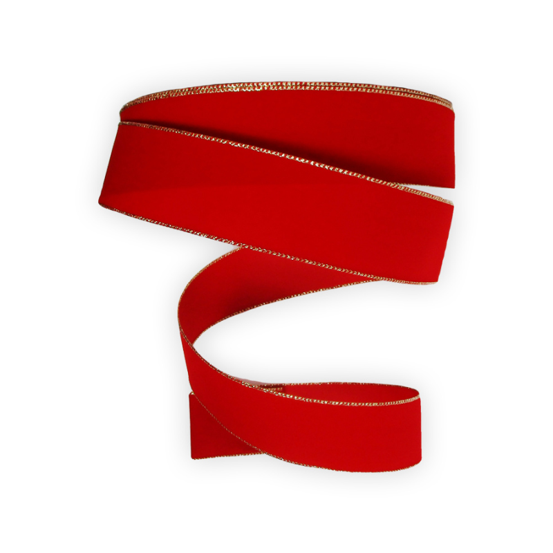 1.5" x 50yd Red Velvet Ribbon w/ Gold Wired Edge Ribbon