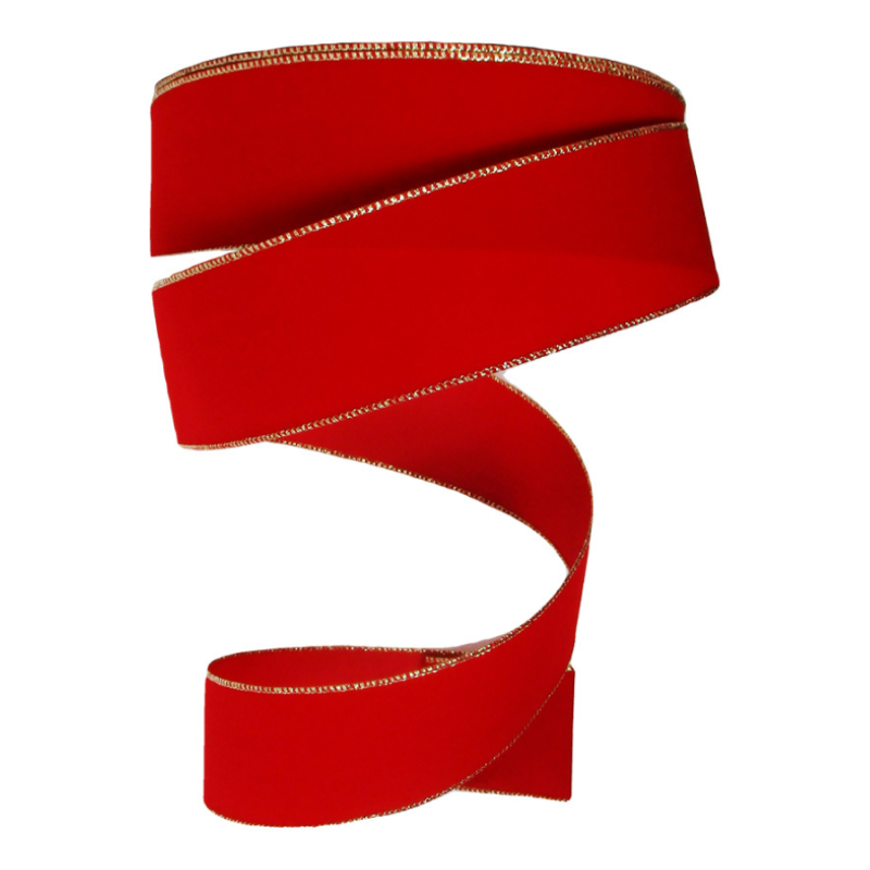 2.5" x 50yd Red Velvet Ribbon w/ Gold Wired Edge