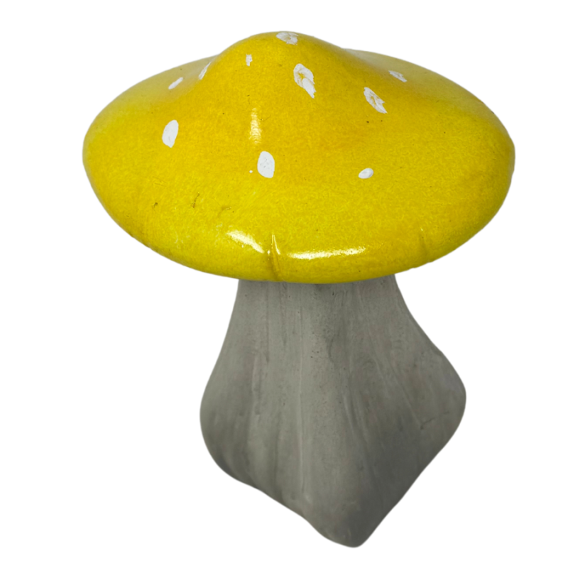 9.5" Glazed Outdoor Mushroom- Yellow