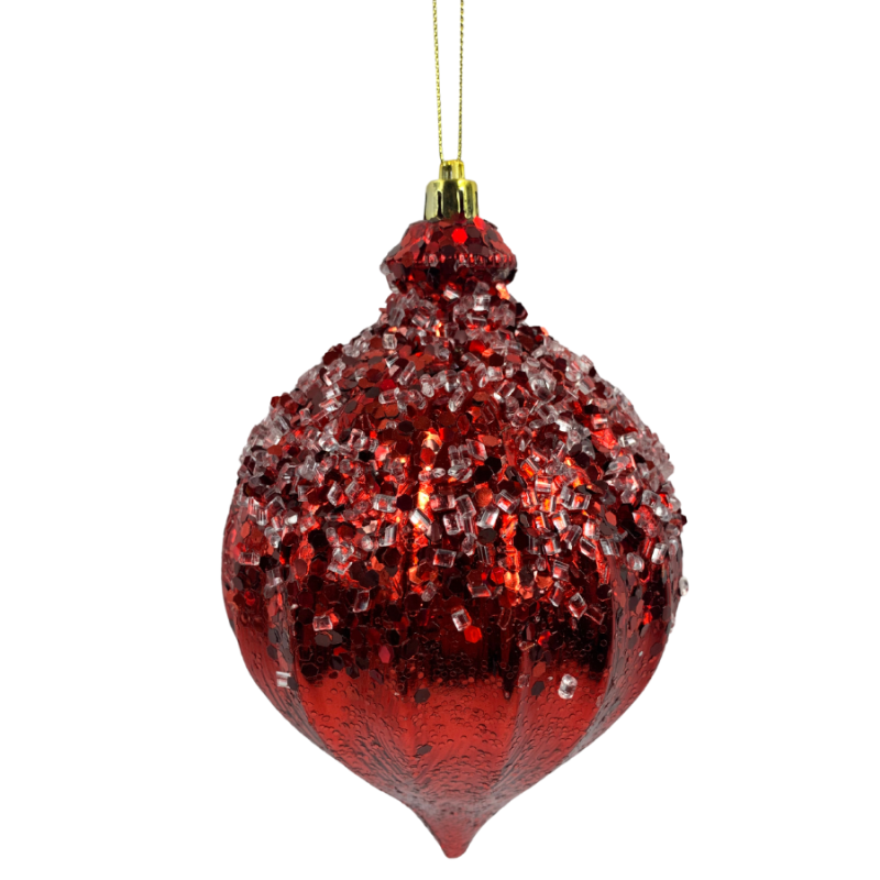 7" Metallic Ridged Iced Ornament