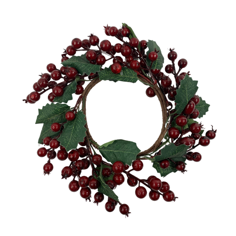 12" Crabapple Berry Holly Candle Wreath