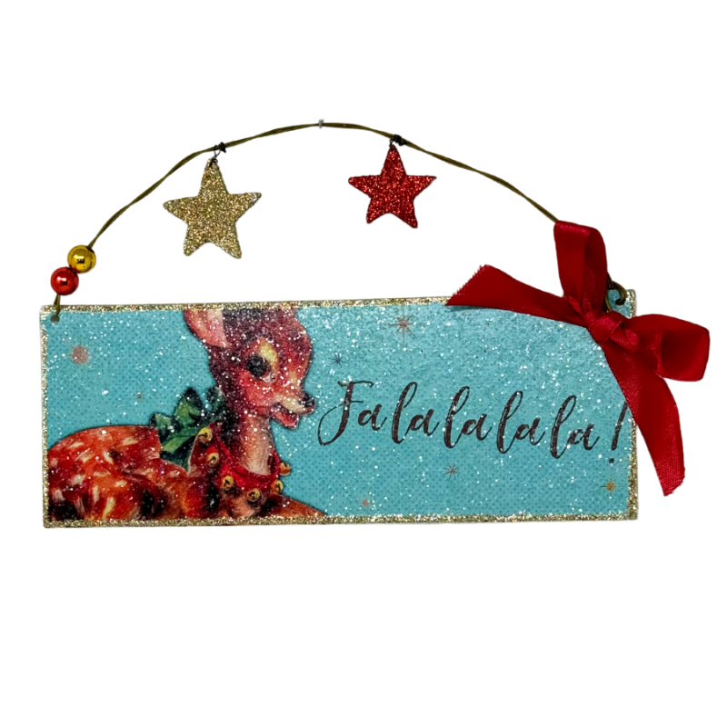 9.5" Glitter FaLaLaLa Reindeer Sign Ornament