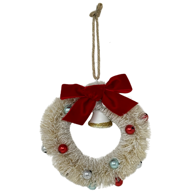 5.5" Sisal Wreath w/ Bell & Bow- Tan