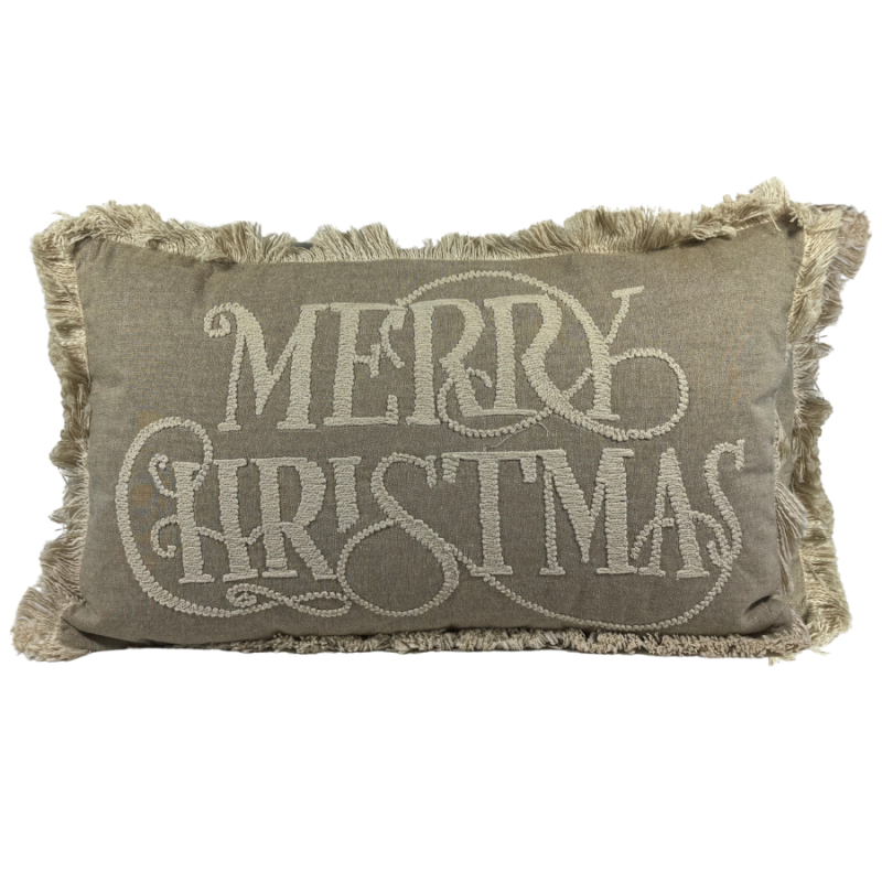 20" Beige Christmas Pillow w/ Fringe