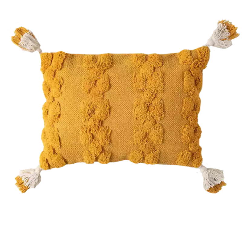 Gold Tufted Tasseled Lumbar Pillow