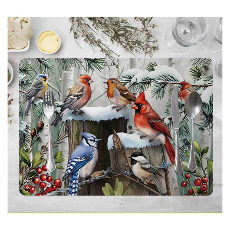 Winter Birds Reversible Placemats - 4 Pack