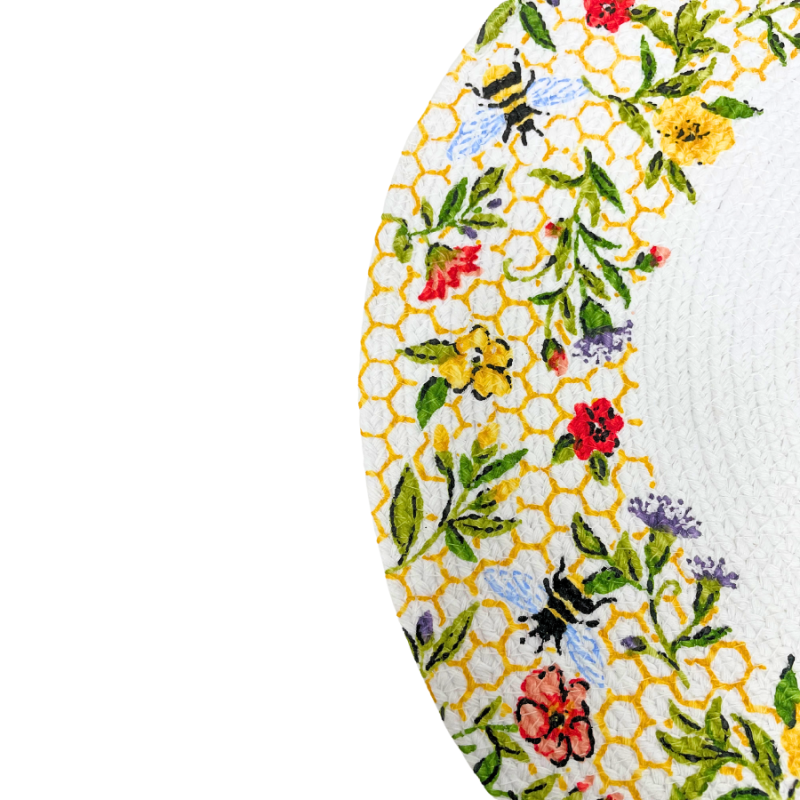 14" Bee Floral Braided Round Placemat