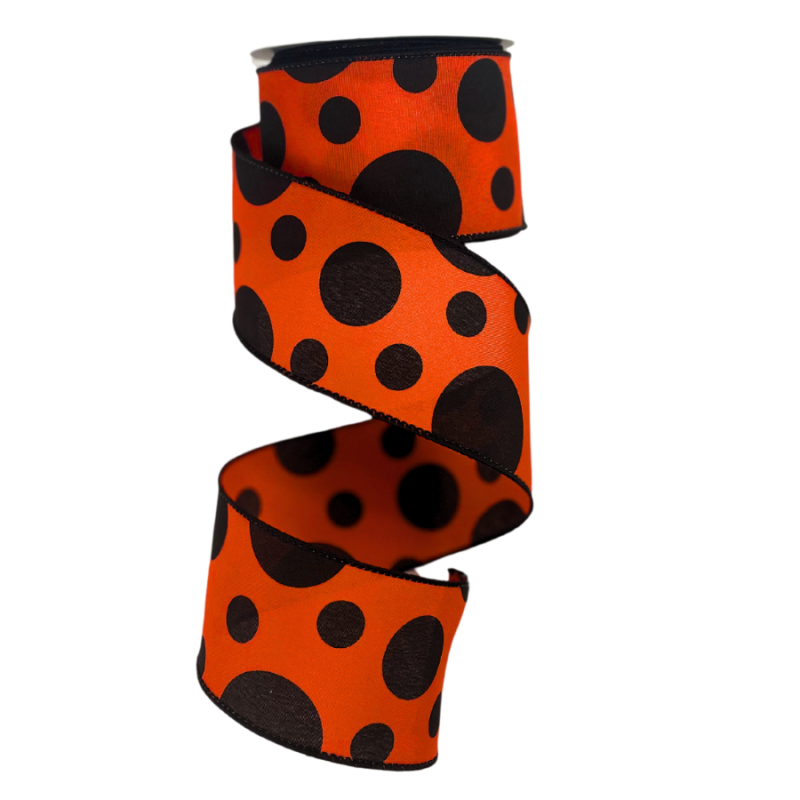 2.5" x 10yd Orange w/ Black Polka Dot Ribbon