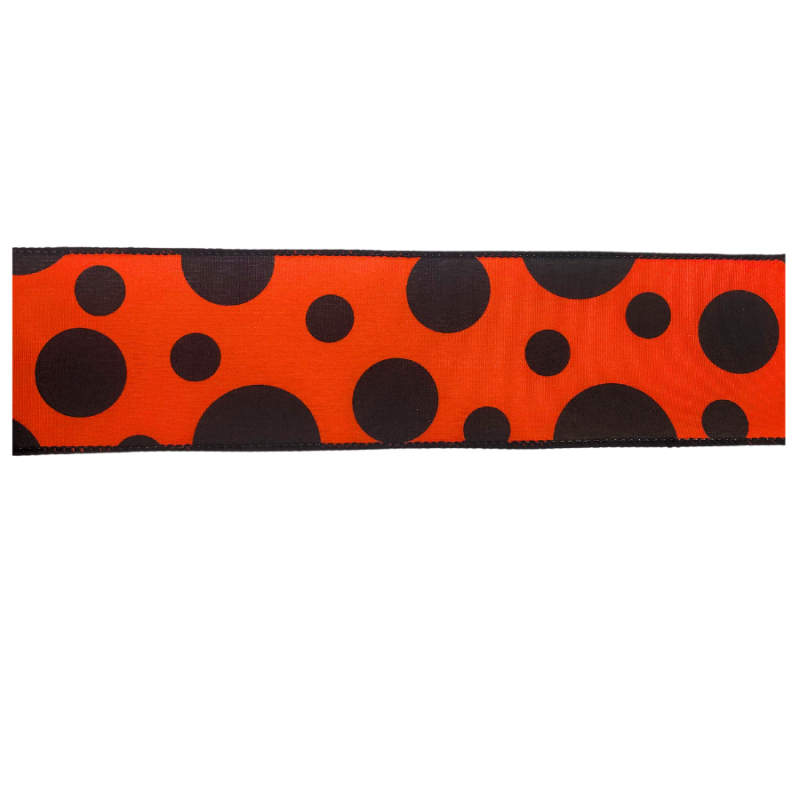 2.5" x 10yd Orange w/ Black Polka Dot Ribbon