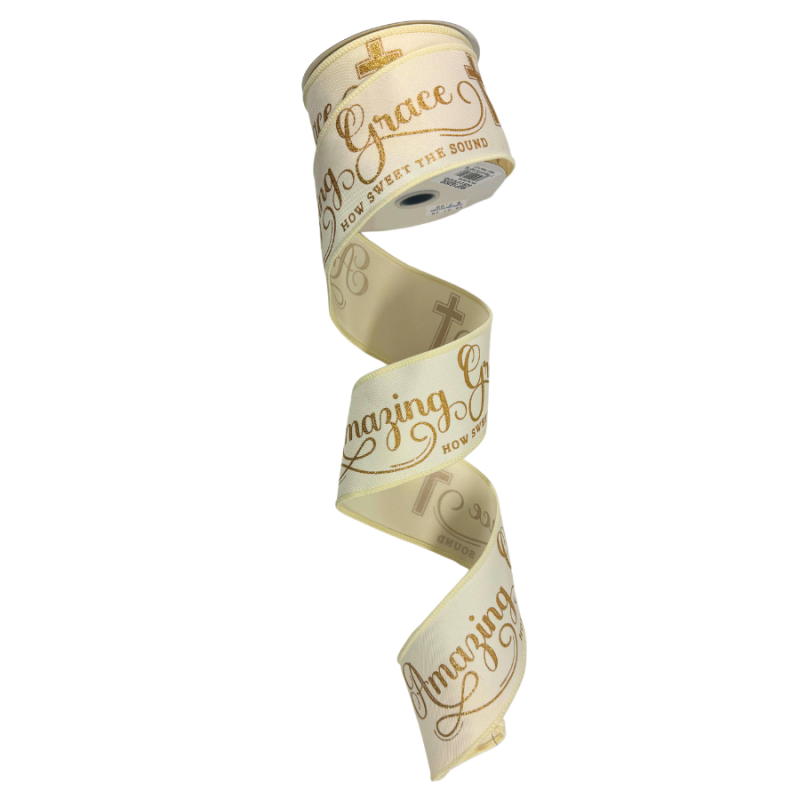 2.5" x10yd Amazing Grace Ribbon- Ivory