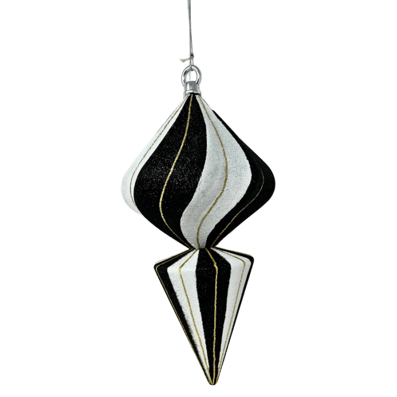 13" Black, White & Gold Spiral Ornament