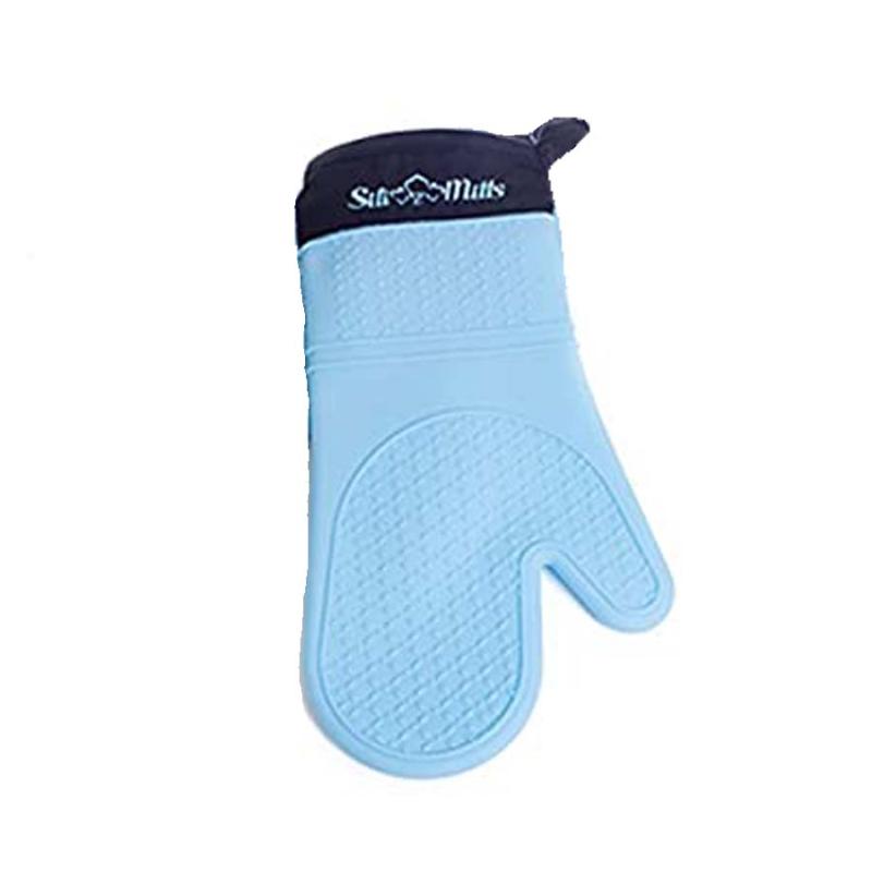 blue silicone oven mitts