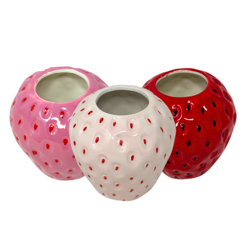 4.5" Ceramic Strawberry Vase-Set of 3