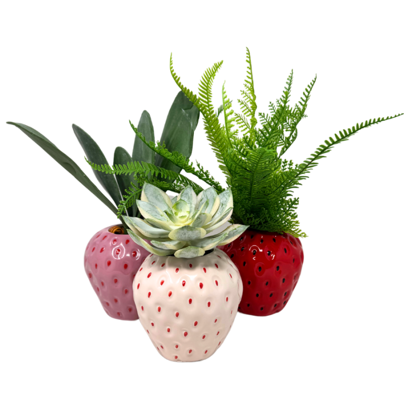 4.5" Ceramic Strawberry Vase-Set of 3