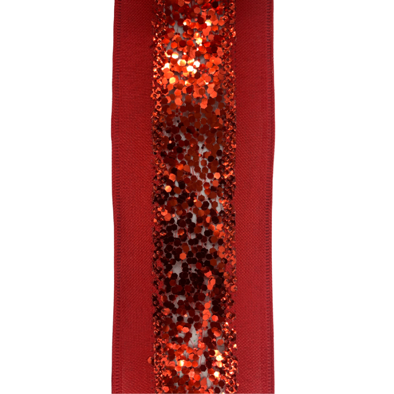 2.5" x 10yd Red Metallic Striped Ribbon