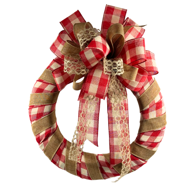 16" Red Checkered & Burlap Wreath