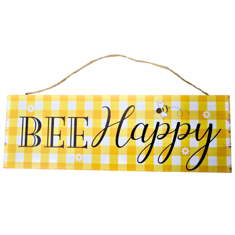 17" Bee Happy Wood Hanging Sign