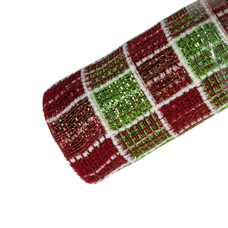 10" x 10yd Fuzz Chex Mesh- Red & Green Plaid