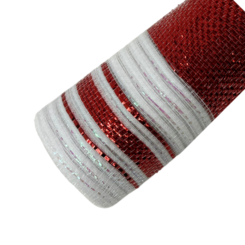 10" x 10yd Metallic Stripe Mesh- Red & White