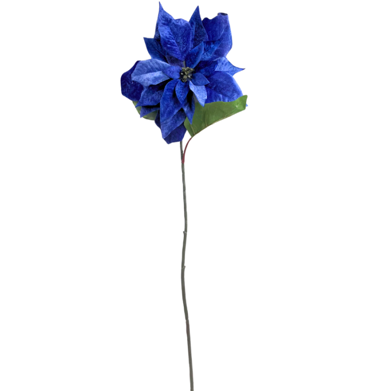 28" Velvet Poinsettia Pick - Blue