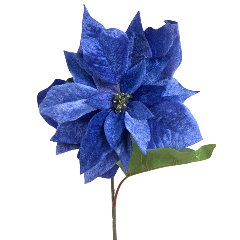 28" Velvet Poinsettia Pick - Blue