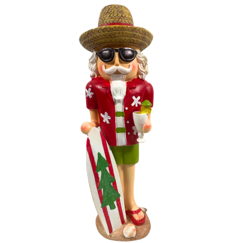 11.5" Resin Nutcracker Santa w/ Surfboard