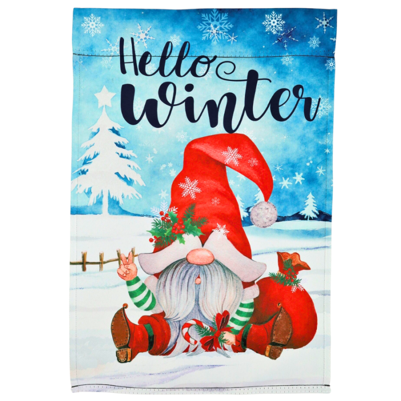 Hello Winter Gnome Garden Flag