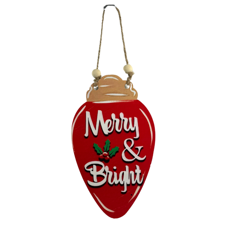 12" Merry & Bright Wooden Ornament