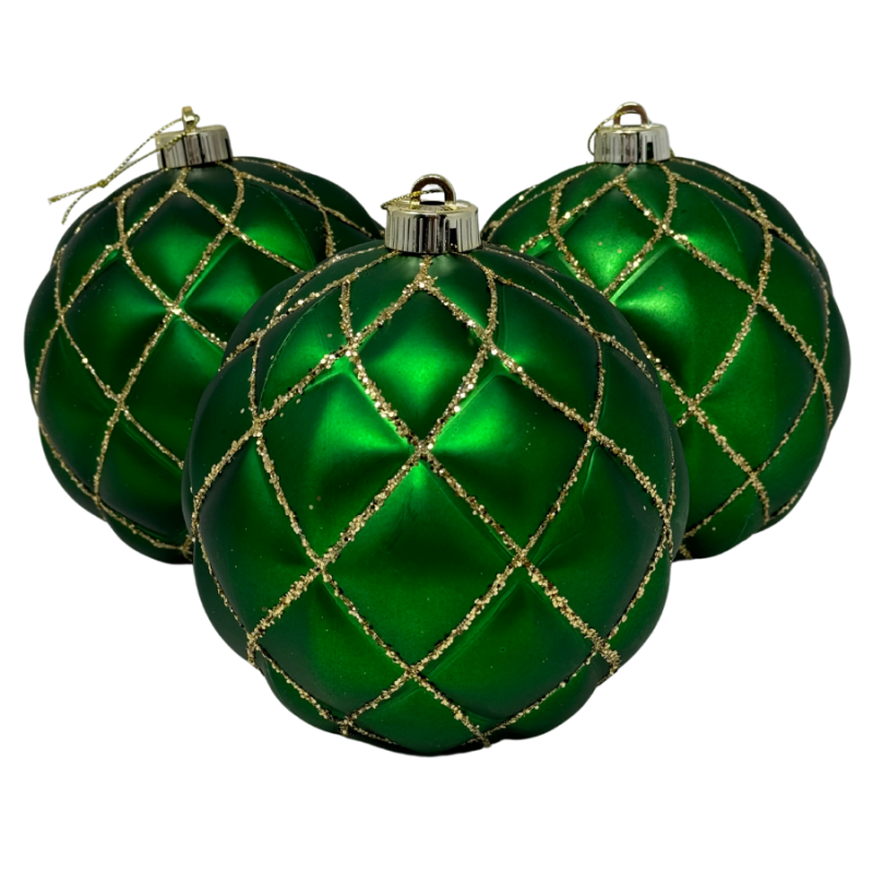 6" Green & Gold Ornament- 3 Pack