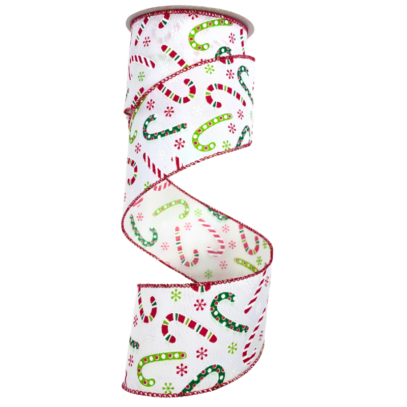 2.5" x 10yd Candy Canes and Snowflakes Ribbon